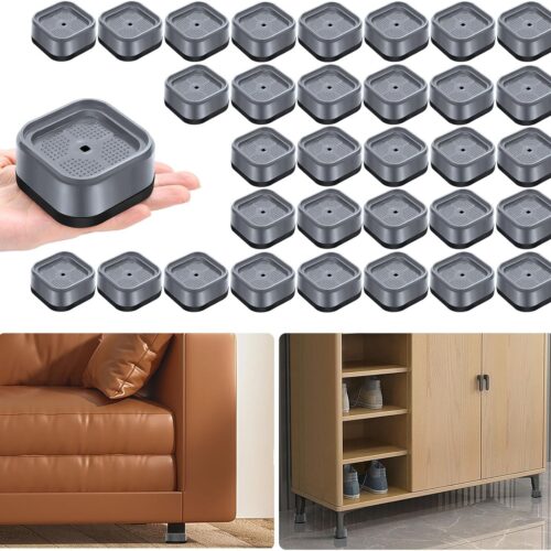 32 Pack Furniture Risers Adjustable Bed Risers Heavy Duty Lifts Height 1", Square Stackable Bed Risers 1, 2 or 3 Inch for Desk Leg Table Couch Sofa Chair Bed Frame Legs Dorm, Gray