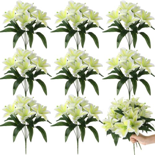 8pcs Artificial Lily Bouquets Plastic, Silk 13.78"D x 3.74"W x 3.74"H