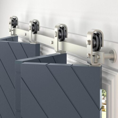 52" Brushed Nickel Bi-Folding Sliding Barn Door Hardware Track Kit for 4 Closet Door,Top Mount,Heavy Duty,Slide Smoothly Quietly,Easy Install,Hardware Only (Fit for Four 12" Wide Door)