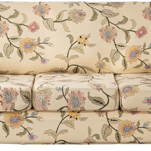 Printed Sofa Cover for 3 Cushion Couch High Stretch Sofa Slipcovers 4 Piece Sofa Slipcover with Three Separate Cushion Covers Elastic Bottom Floral Pattern (Blooming Flower, Sofa)