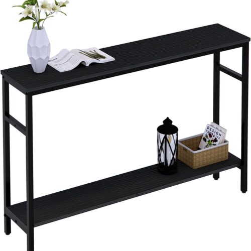 Narrow Console Table, 47 Inch Sofa Table with Adjustable Shelf, 2-Tier Long Skinny Table for Hallway, Entryway, Living Room, Foyer, Black