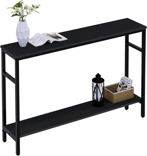 Narrow Console Table, 47 Inch Sofa Table with Adjustable Shelf, 2-Tier Long Skinny Table for Hallway, Entryway, Living Room, Foyer, Black 1