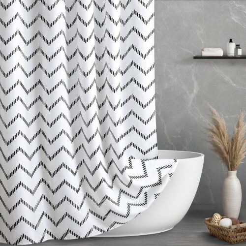 Modern Black and White Shower Curtain, Boho Cotton Shower Curtains for Bathroom, White, 72" W x 72" L