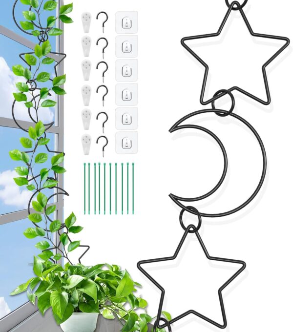 20 Pcs Chain Trellis for Climbing Plants, Plant Trellis Indoor and Outdoor, Garden Wall Trellis, Vine Support Plant Accessories for Monstera, Pothos, Ivy, Climbing Plants (Black Moon and Star) 1
