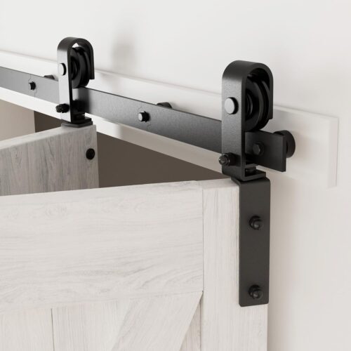 30" Bi-Folding Sliding Barn Door Hardware Kit for 2 Doors,Slide Smoothly Quietly,Black Track J Shape Roller,No Door