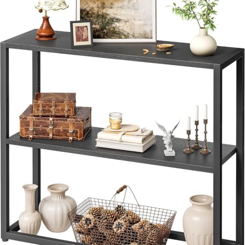 Small Entryway Table, 29.5" Narrow Console Table with Shelves, Sofa Table, Couch Table, Side Table, Entry Table for Hallway, Living Room, Small Space, Black
