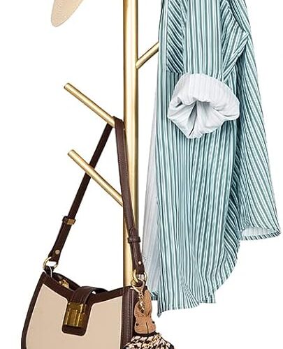 Metal Coat Rack Freestanding, Golden Coat Racks with Heavy Duty Natural Marble Base, Modern Stable Coat Tree Stand with 8 Hooks, Coat Tree Hanger Stand for Bags, Hats, Entryway, Office
