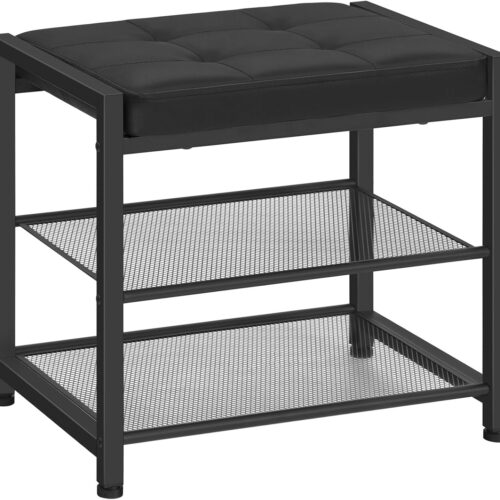 Small Shoe Bench, 3-Tier Shoe Rack, Shoe Storage Bench, Black BB33HX01