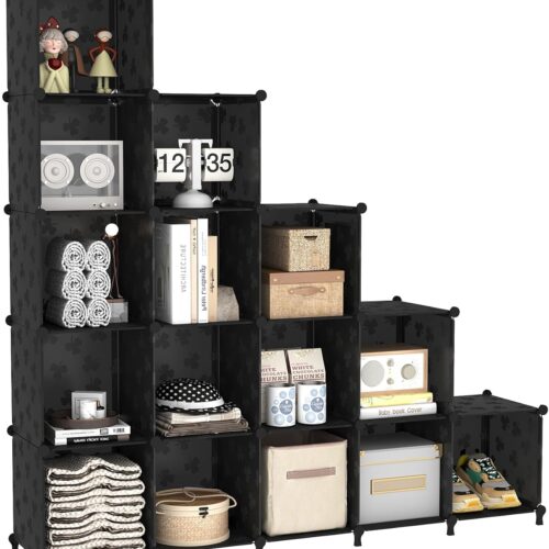 5 Cube Storage Organizer, Bookcase Bookshelf with Pattern, Closet Organizer Cabinet, Storage Cube Shelf, Open Storage Shelves for Bedroom, Living Room, Home Office, Black