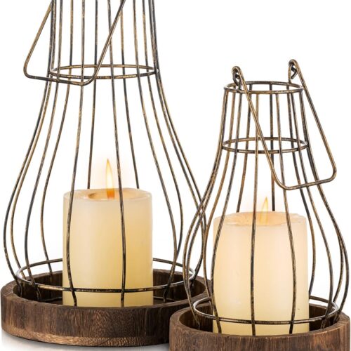 Lantern Farmhouse Home Decor - Rustic Candle Holders Decorative Lanterns for Candle Living Room Kitchen Dining Coffee Table Fireplace Mantle Outdoor
