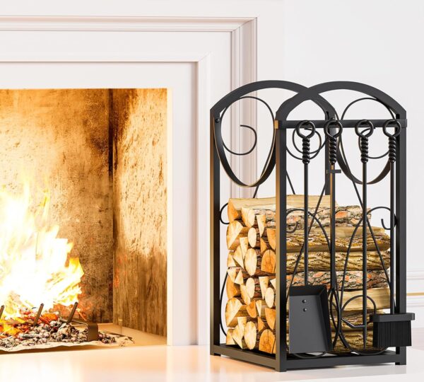 Firewood Rack Indoor Wood Holders Fireplace Tool Rack Outdoor Log Holder Rack Lumber Storage Stacking Fireplace Tools Set Wood Stove Accessories Black 1
