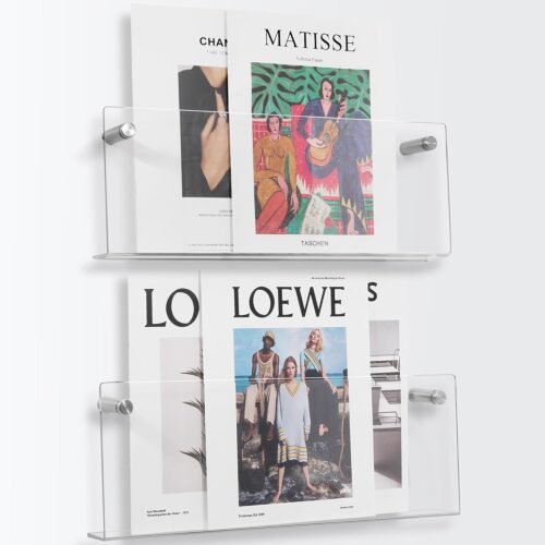 2-Pack Clear Acrylic Magazine Holder, 15.5 Inch Wall Mount Hanging Bookshelf Magazine Rack - Brochure File Display Shelf for Waiting Room, Living Room, Office, Home