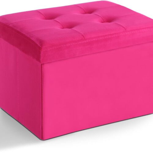 Storage Ottoman Folding Foot Stool Velvet Foot Rest with Padded Modern Ottoman with Storage for Living Room Puppy Step Stool 17x13x13in(ROSEO)