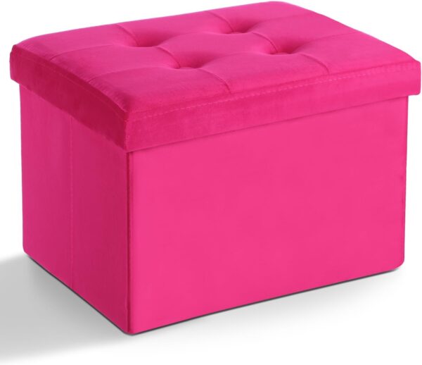 Storage Ottoman Folding Foot Stool Velvet Foot Rest with Padded Modern Ottoman with Storage for Living Room Puppy Step Stool 17x13x13in(ROSEO) 1