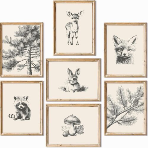 Nursery Wall Art Woodland Animal Canvas, 8x10x7 Inch Unframed