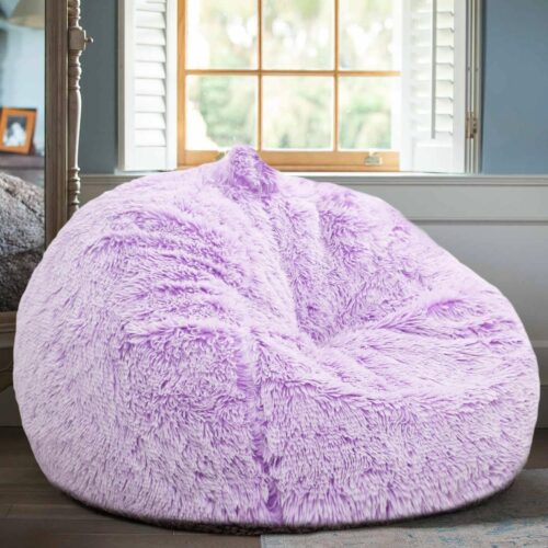Fluffy Stuffed Animal Storage Bean Bag Chair Cover (No Filler), Lavender