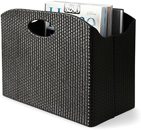 Black Woven Leather Magazine Holder with Handles