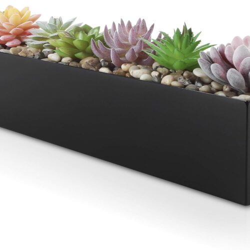 Modern Black Trough Rectangular Planter, 16“ Metal Window Planter Box for Succulent