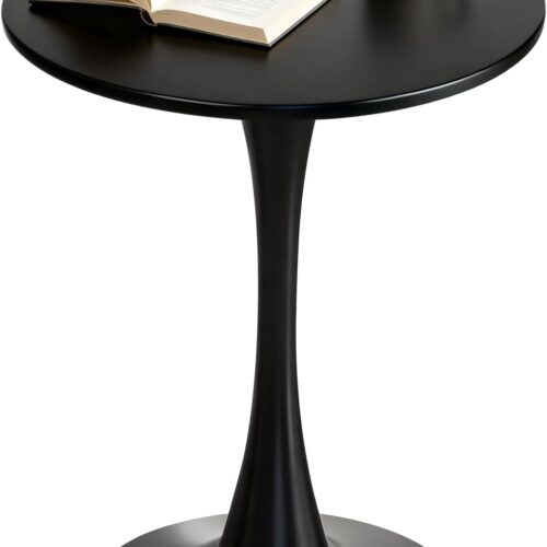 Round Dining Tulip Table for 2, Mid-Century Modern Table with Sturdy Metal Pedestal for Kitchen, Bistro, Cafe, Leisure (Black, 24 INCH)