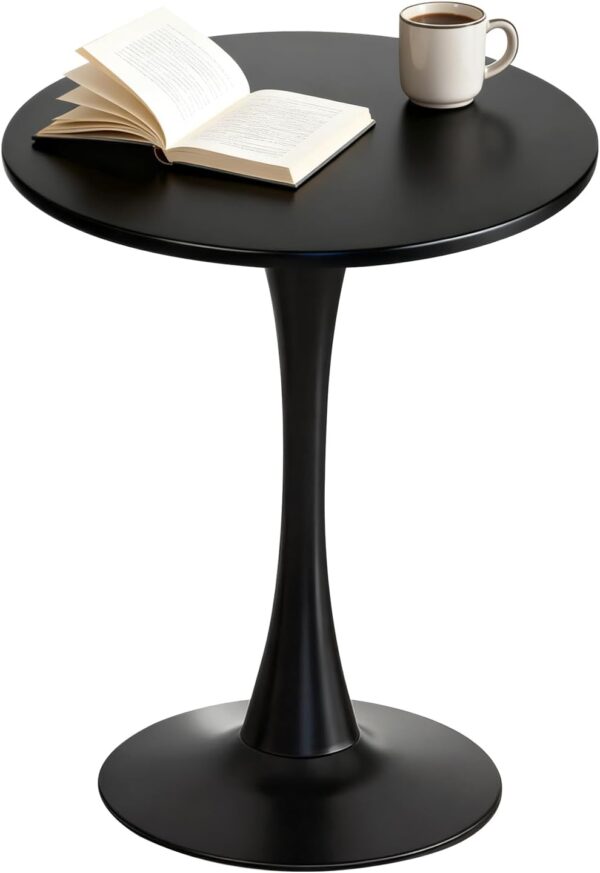 Round Dining Tulip Table for 2, Mid-Century Modern Table with Sturdy Metal Pedestal for Kitchen, Bistro, Cafe, Leisure (Black, 24 INCH) 1