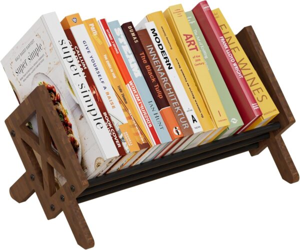 Desktop Bookshelf Organizer, Wood Office Tabletop Book Storage Rack, Tilting Bookcase for Books/CDs/Magazine Display (Black) 1