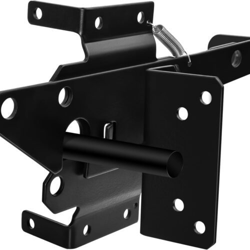 Self-Locking Gate Latch Heavy Duty Post Mount Wood/PVC Fence Gate Lock Fasteners Hardware for Secure Pool Yard Outdoor Garden Metal Black