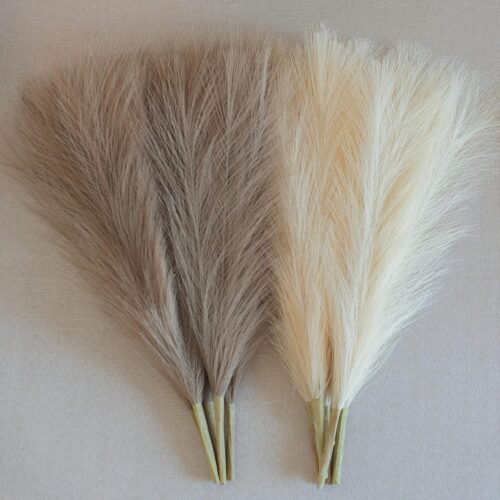 Faux Pampas Grass, 18"/45cm Artificial Pampas Grass Fluffy 6 Stem pompous Grass Flower Arrangement for Boho Home Wedding Decoration (Beige,Taupe)