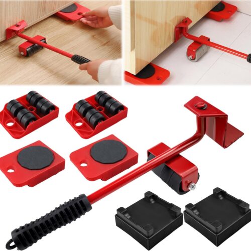 Heavy Duty Furniture Lift Mover Tool with 2PCS Furniture Risers, Furniture Movers Sliders with Adjustable Height Lifting Tool Lever & 4 Wheels, Furniture Mover Dolly Set for Refrigerator,Sofa