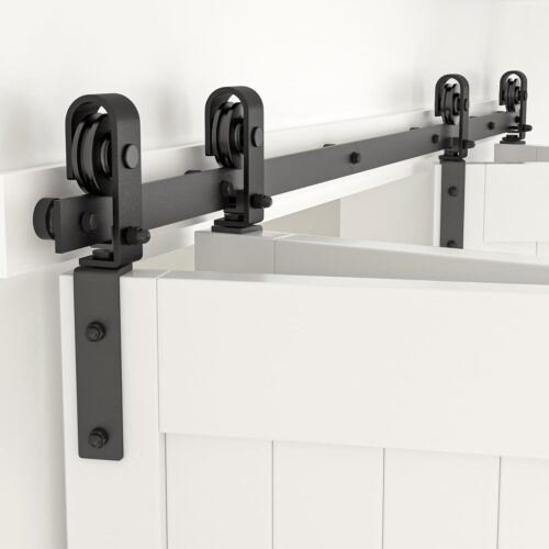 5FT/60'' Bi-Folding Barn Door Hardware Sliding Track kit Heavy Duty for 4 Doors-No Wood Door，Hardwware Only