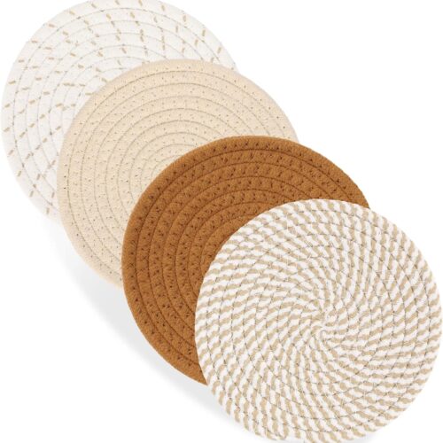 7" Trivets for Hot Dishes, Hot pots and Pans, 4 Heat Resistant Hot Pads, Pot Holders for Kitchen, Home Essentials for New Home and Farmhouse Decor, Fall Decorations for Home(Brown)