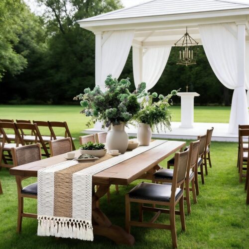 Boho Table Runner 90 inches Long - Rustic Burlap Table Runner for Wedding Spring Dining Table, Dresser Runners for Bedroom, Console Table, Buffet,Cabinet, TV Stand, Valentine's Day Home Decor