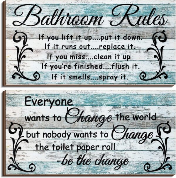 2 Pieces Funny Bathroom Signs Bathroom Wall Decor Toilet Wall Accessories Farmhouse Toilet Rustic Wooden Signs(Chic Style) 1