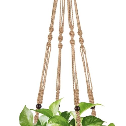 43 Inch Macrame Plant Hanger Large for up to 12 Inch Pot Extra Long Hanging Plant Holder No Tassels Hanging Planter Basket with Wood Beads for Indoor Outdoor Home Decor, Brown