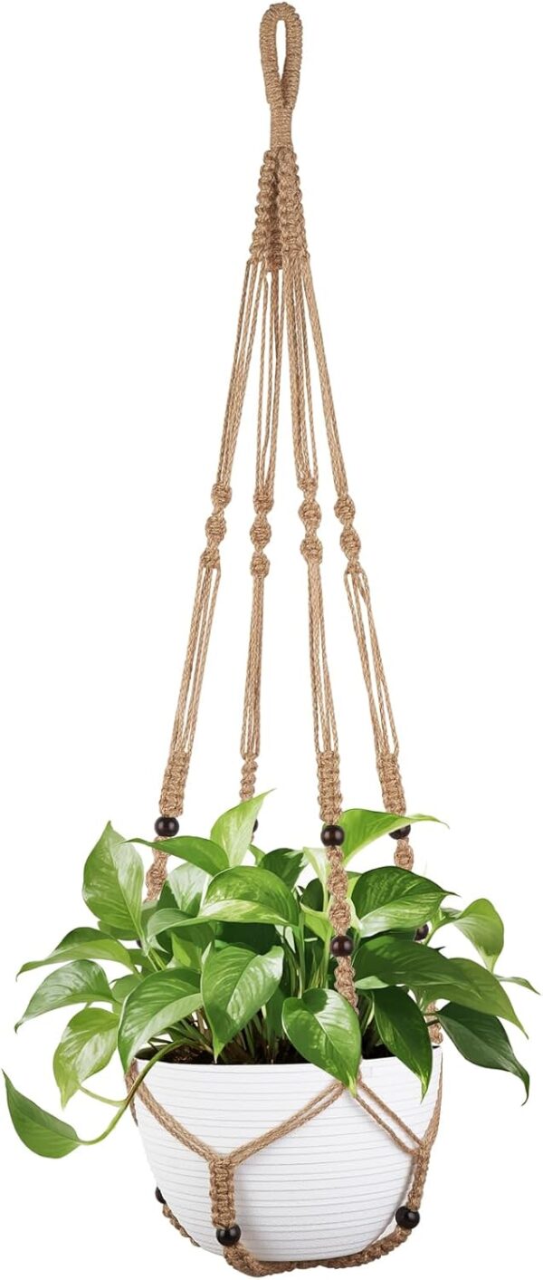 43 Inch Macrame Plant Hanger Large for up to 12 Inch Pot Extra Long Hanging Plant Holder No Tassels Hanging Planter Basket with Wood Beads for Indoor Outdoor Home Decor, Brown 1