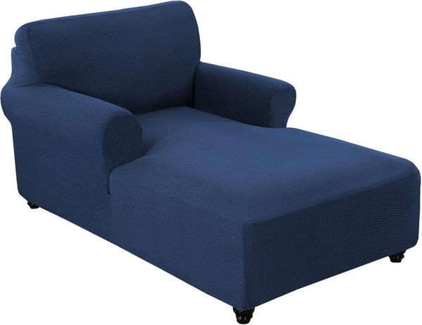 Chaise Lounge Cover Stretch Chair Lattice Slipcover with Armrests for Living Room Bedroom Double Arm Soft Jacquard Fabric Machine Washable, Navy 1