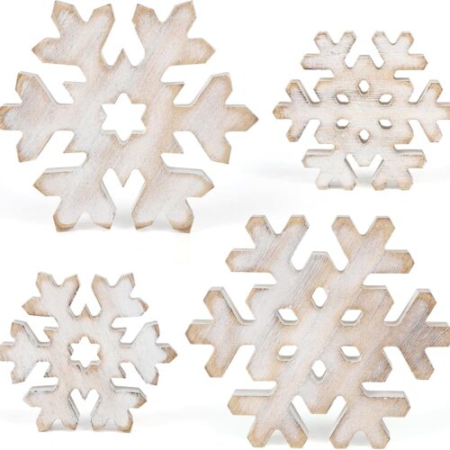 4 Pieces Retro Christmas Wooden Snowflake, Wooden Winter Tiered Tray Decor, Winter Classic Wooden Snowflake for Decoration Indoor. (Retro)