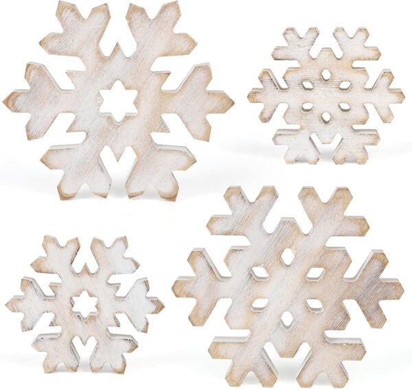 4 Pieces Retro Christmas Wooden Snowflake, Wooden Winter Tiered Tray Decor, Winter Classic Wooden Snowflake for Decoration Indoor. (Retro) 1