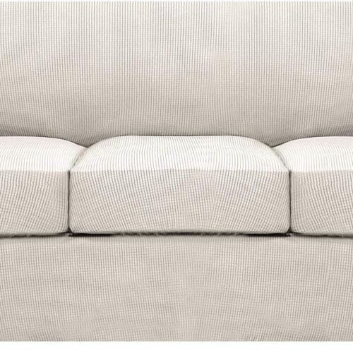 4 Piece Stretch Couch Covers for 3 Cushion Couch Sofa Furniture Slipcovers Feature Upgraded Thicker Jacquard Fabric (Sofa, Ivory)