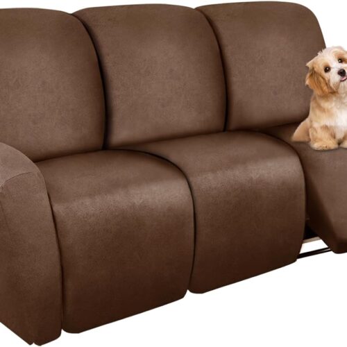 Recliner Sofa Covers - Leather Like Recliner Sofa 3 Seater Recliner Couch Covers for 3 Cushion Couch 8 Pieces Washable Stretch Reclining Sofa Slipcovers (Brown)