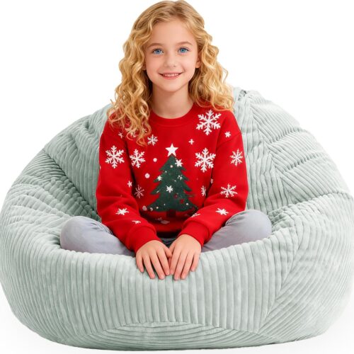 Bean Bag Chairs with Memory Foam Chairs for Kids Teens Toddler Faux Fur Sofa Chair with Handle Greyish-Green
