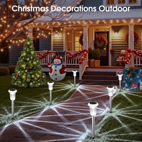 Solar Outdoor Lights, 10 Pack Waterproof Stainless Steel Solar Stake Lights for Pathway Garden Yard Path Walkway Driveway Lawn Patio Outside Decor, Cool White 4