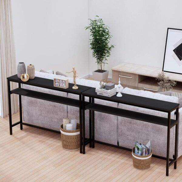 Narrow Console Table, 47 Inch Sofa Table with Adjustable Shelf, 2-Tier Long Skinny Table for Hallway, Entryway, Living Room, Foyer, Black 4