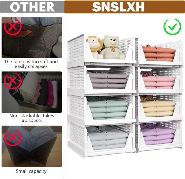 5 Pack Stackable Closet Storage Basket, Multifunctional & Foldable Closet Organizer for Bathroom Kitchen Laundry Room Wardrobe Storage, Space-Saving Clothes Storage Drawer Organizer, White 4