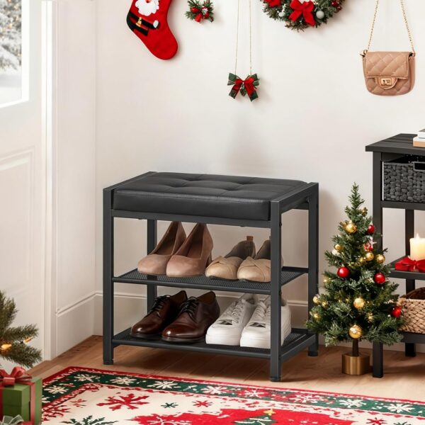 Small Shoe Bench, 3-Tier Shoe Rack, Shoe Storage Bench, Black BB33HX01 4