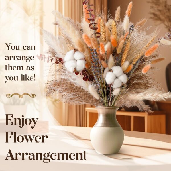 Fall Dried Flower Bouquet – Boho Fall Decor with Pampas Grass, Cotton, and Orange Bunny Tails – Autumn Floral Arrangement for Home, Mantel, or Vase – Fall Decorations for Home Indoor & Porch 3
