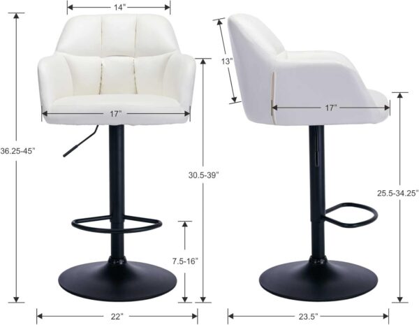 Modern Counter Height PU Leather Bar Stools Set of 2, Barrel Swivel Counter Stools with Backs and Arms Upholstered Bar Height Chairs with Metal Base, Adjustable Barstools for Kitchen Island, Beige 4