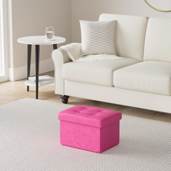 Storage Ottoman Folding Foot Stool Velvet Foot Rest with Padded Modern Ottoman with Storage for Living Room Puppy Step Stool 17x13x13in(ROSEO) 4