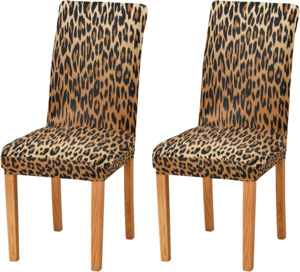 Fashion Leopard Print Chair Covers for Dining Room Stretch Dining Chair Cover Set of 4 Washable Kitchen Chair Slipcovers Removable Seat Protector for Kitchen Hotel Dinning Room 4