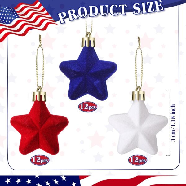 36 Pcs Christmas Velvet Star Ornaments 1.18 Inch Mini Red White Blue Star Shaped Holiday Hanging Ornaments for Xmas Tree Decoration Holiday Party Supplies 4