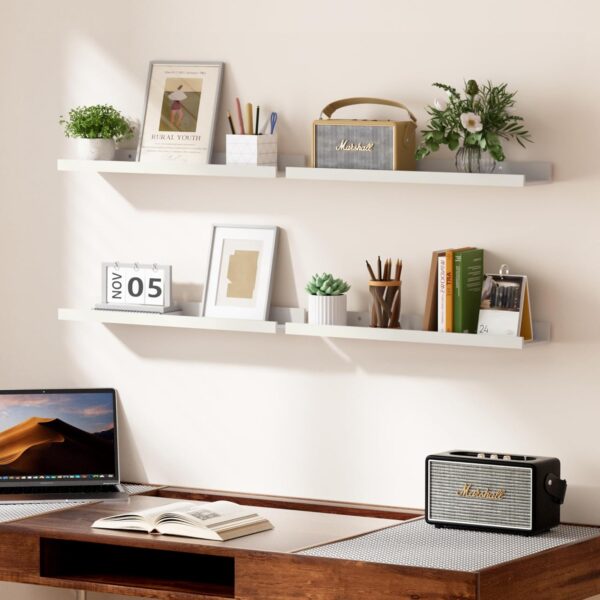 Floating Shelves for Wall, 23.6 Inch Shelves for Decor Storage Set of 6, Wall Mounted Wood Shelf for Bedroom, Living Room, Bathroom, Kitchen, Long Picture Ledge Shelves, White 4
